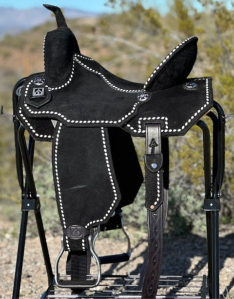 BLACK LIGHTWEIGHT SADDLE | WHITE BUCKSTITCH – Josh Andrews  display picture 1